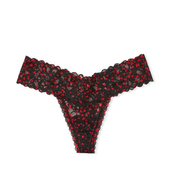 Victoria's Secret Other - VS The Lacie Thong Panties Black Tiny Hearts NWT